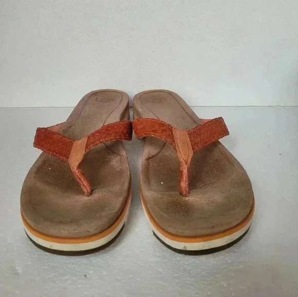 UGG Australia Lorrie Woven Leather Sandals 1016136 Fire Opal Flip Flops Thongs - Picture 3 of 6